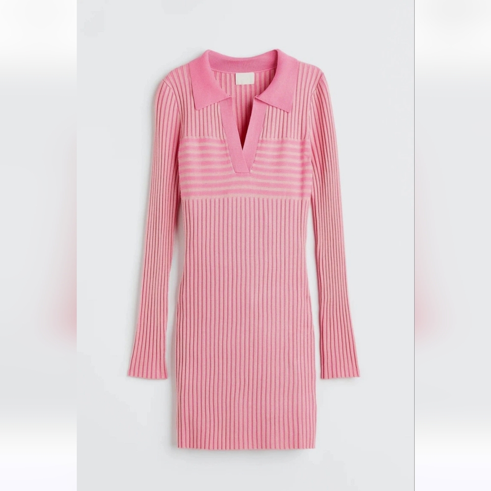 Pink Ribbed Knit Dress – H&M – Size M